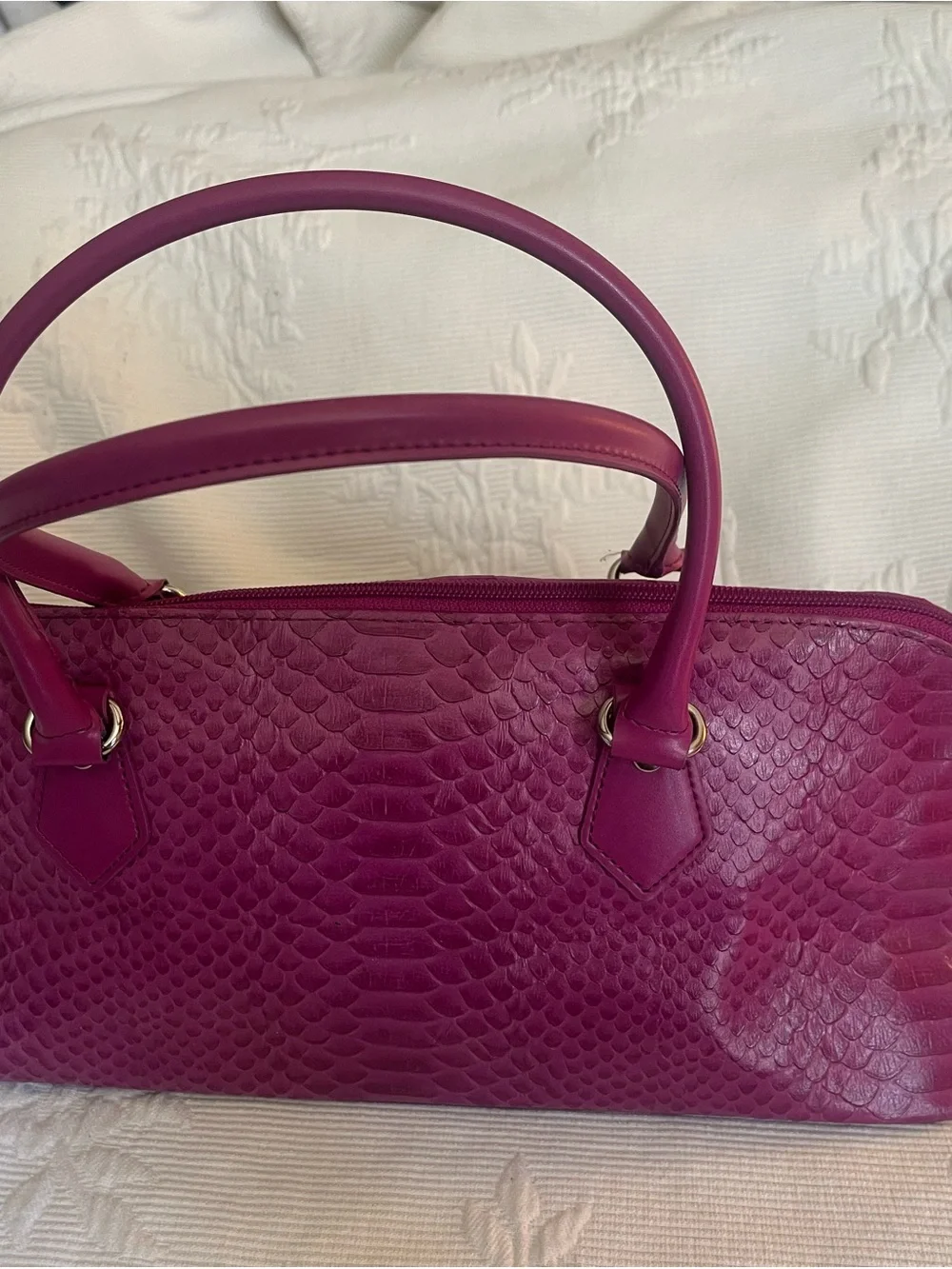 Valerie Stevens Magenta Textured Shoulder Bag with Top Handles